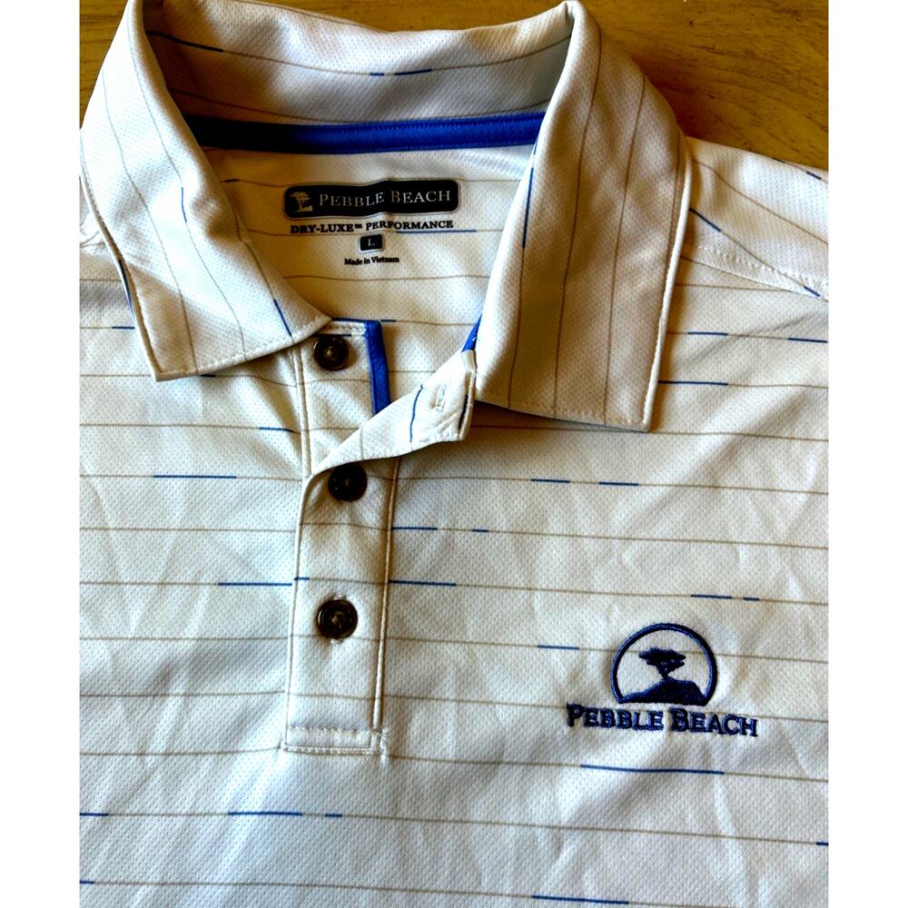Pebble Beach Dry Luxe Performance Golf Shirt Short Sleeve Men’s L stripes preppy